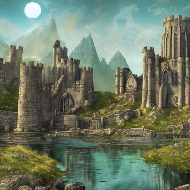 Elvish Castle Ruins in Manga Comic Style
