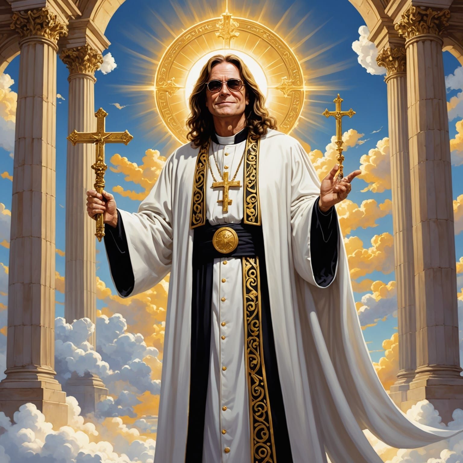 Saint Peter greeting Ozzy Osbourne at the Pearly Gates — gol...