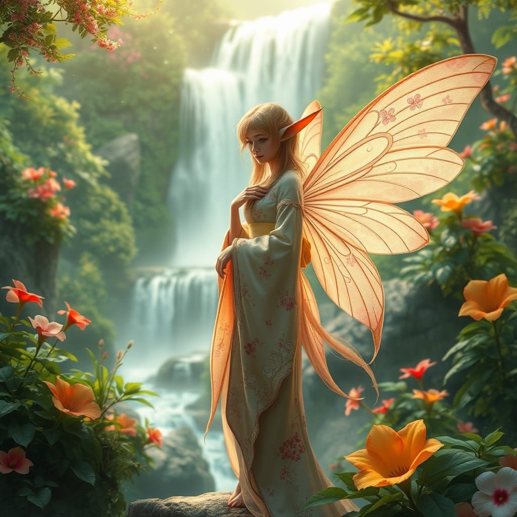 Ethereal Fairy Elf in Japanese Landscape
