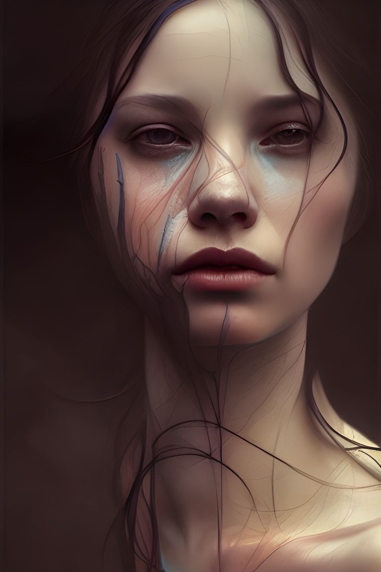 Sad Woman Turning into Water: Digital Illustration