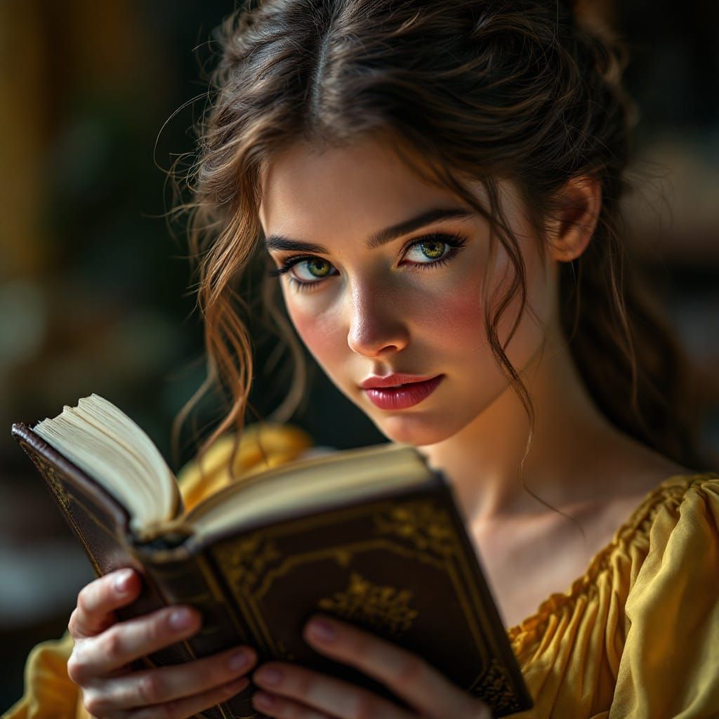 Woman Reading a Book, Hyperrealistic Portrait