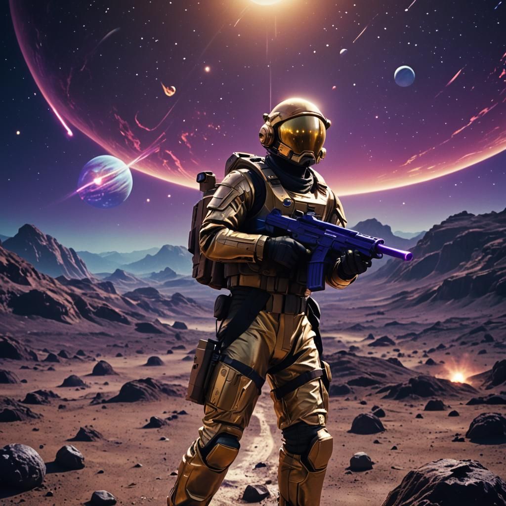 Futuristic Soldier with Laser Gun in Sci-Fi Film Style