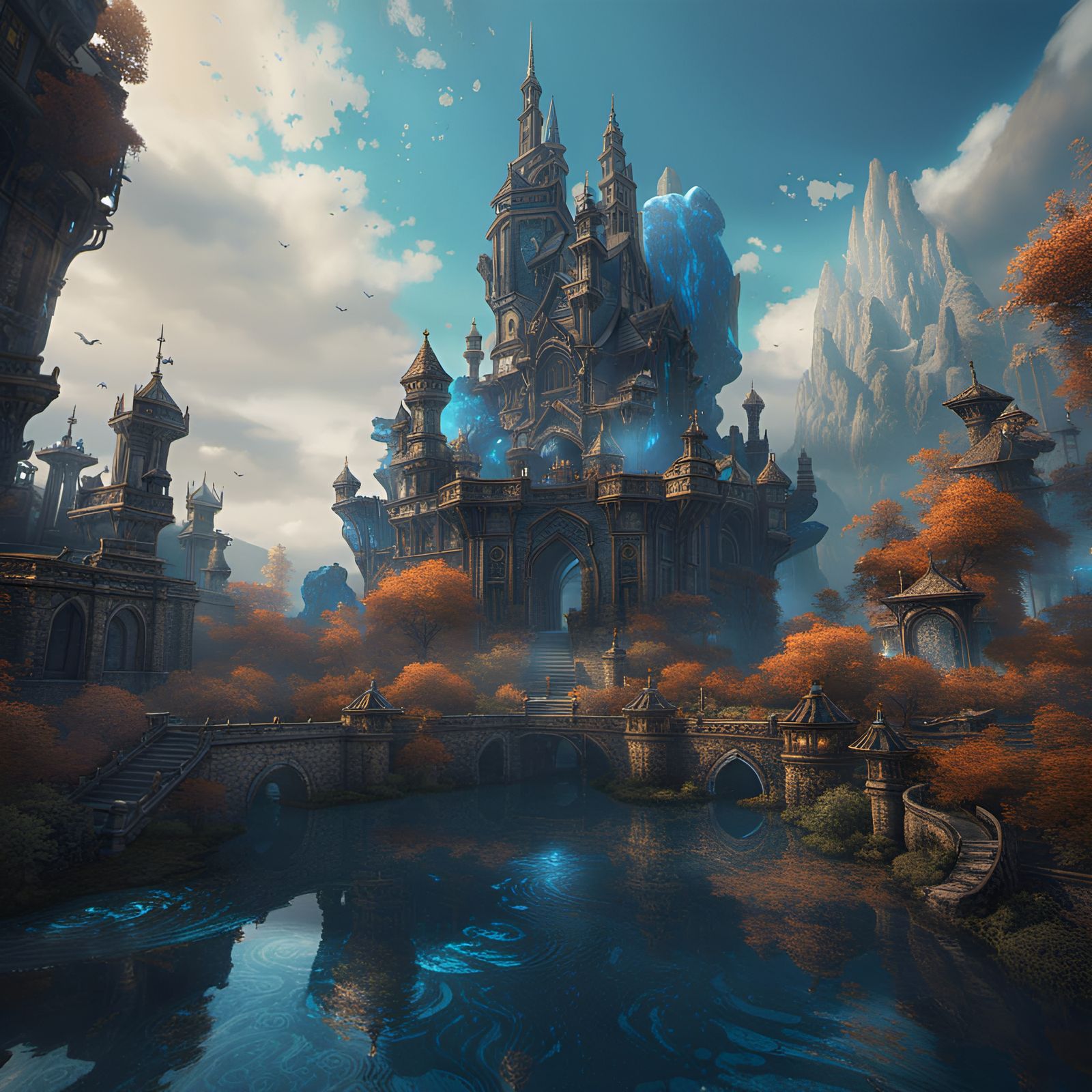 Fantastical Blue Castle Concept Art