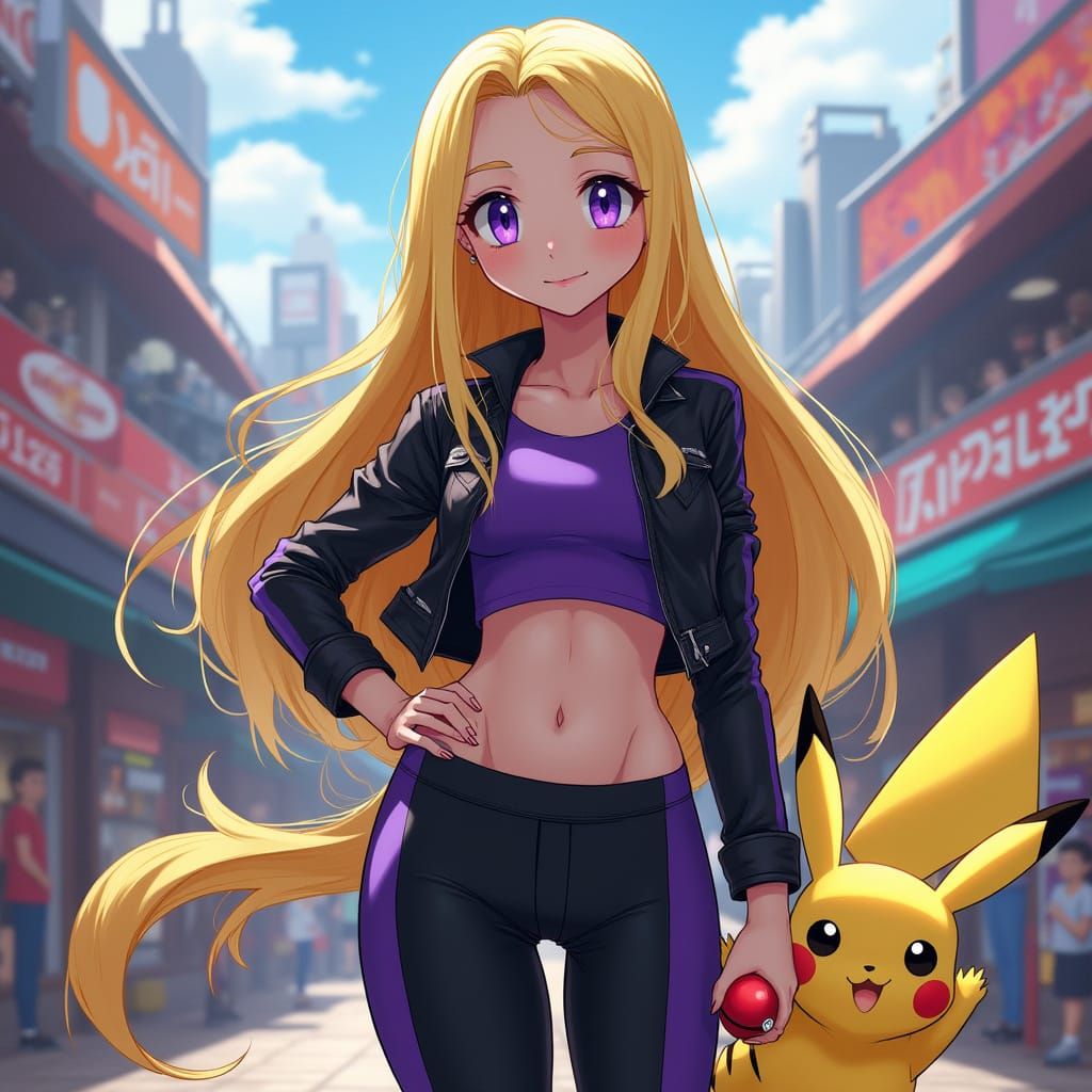Confident Female Pokémon Trainer in Anime Style