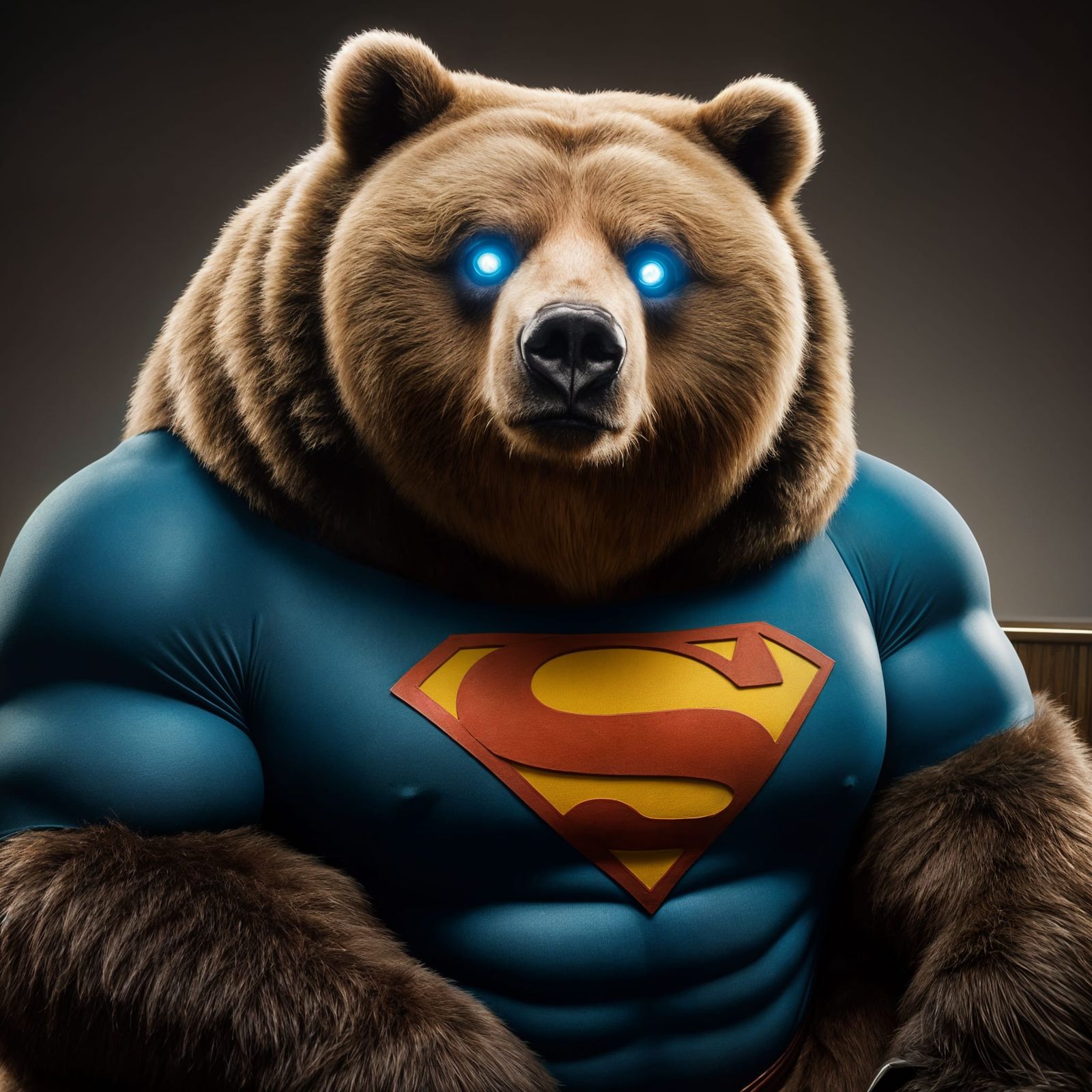 Obese Kodiak Bear as Superman Portrait