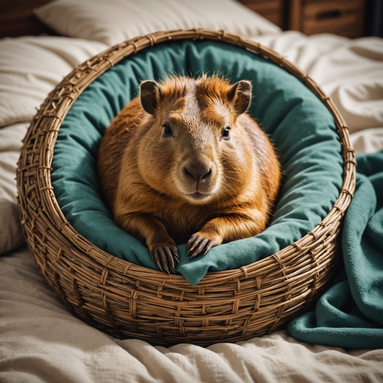 Sleeping Capybara in a Cozy Bed