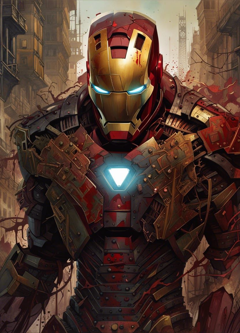 Creepy Iron Man in Post-Apocalyptic Ruins