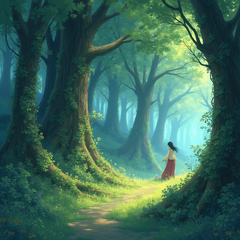 Dreamlike Forest in Traditional Japanese Style