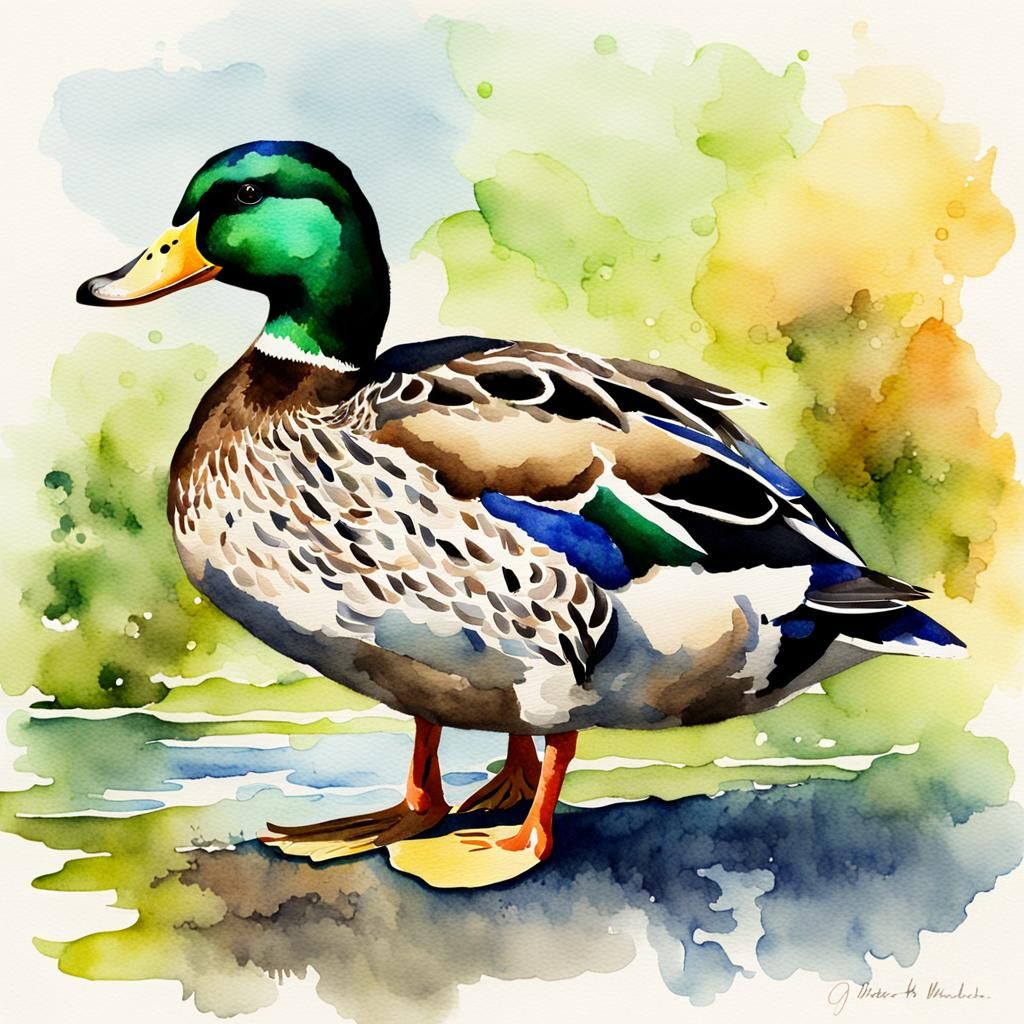 Mallard Duck in Watercolor Style