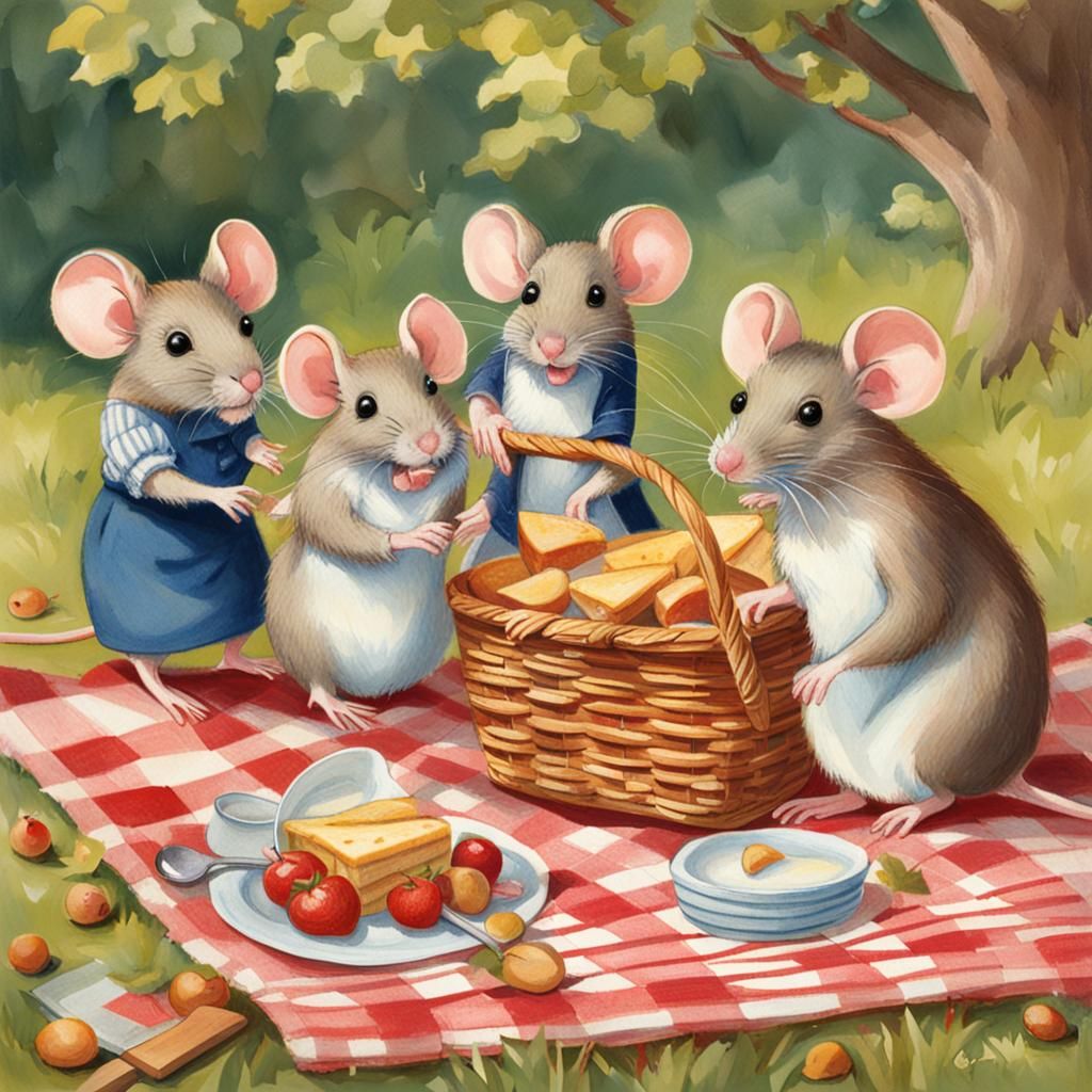 Mice Family Picnic Scene