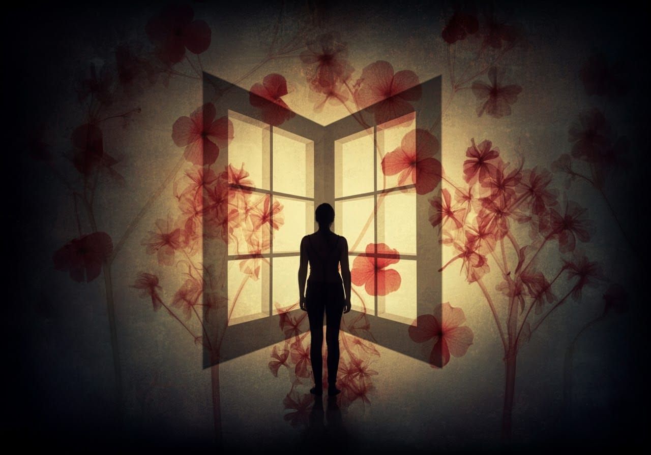 Faded Floral Silhouette by Window in X-Raycoupage Style