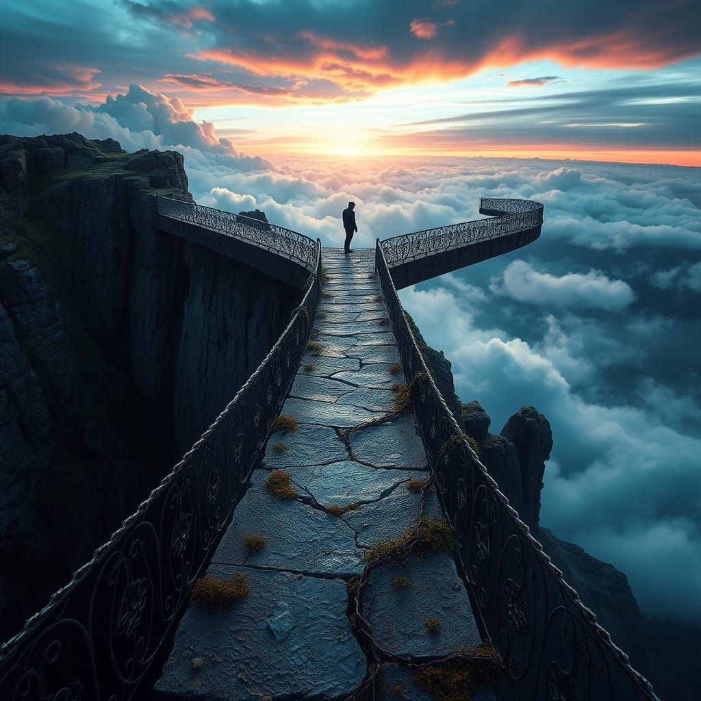 Ethereal Bridge Over Endless Abyss in Vibrant Colors