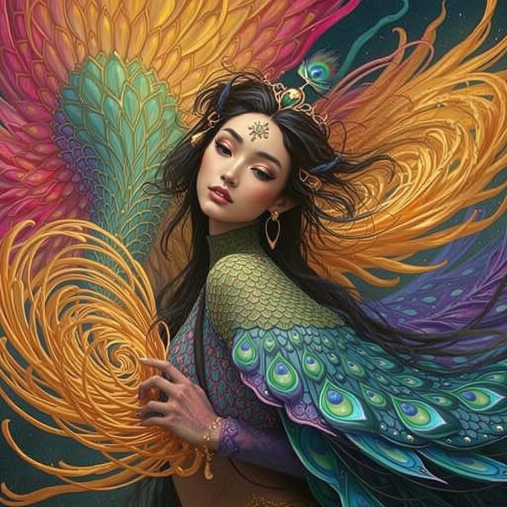 Dragon Peacock Woman in Fantasy Art Style
