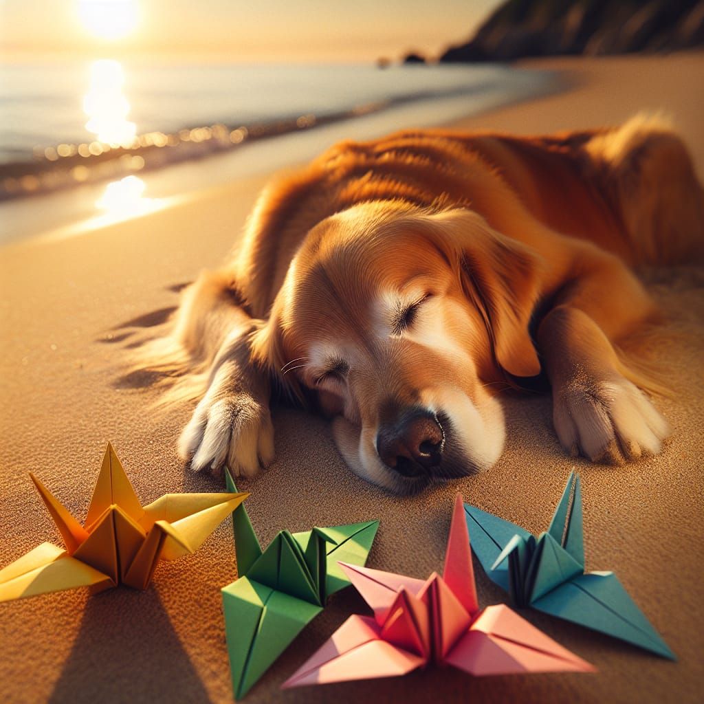 Golden Retriever at Peace on the Sandy Beach