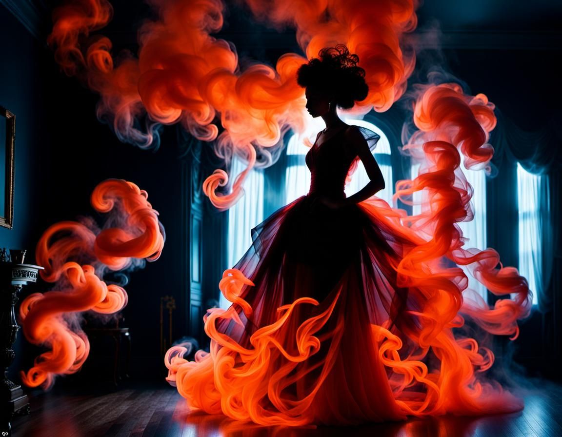Smoky House with Woman in Smoke Dress