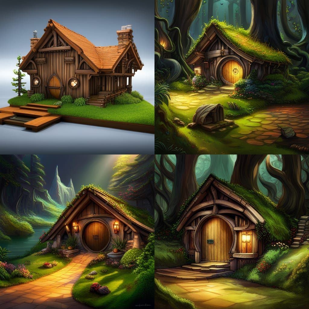 Hyperrealistic Hobbit House in Colorful Woods