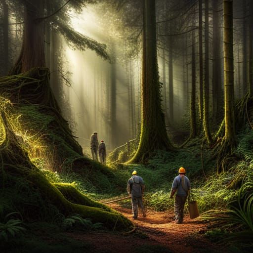 Detailed Forest Scene of Timber Workers