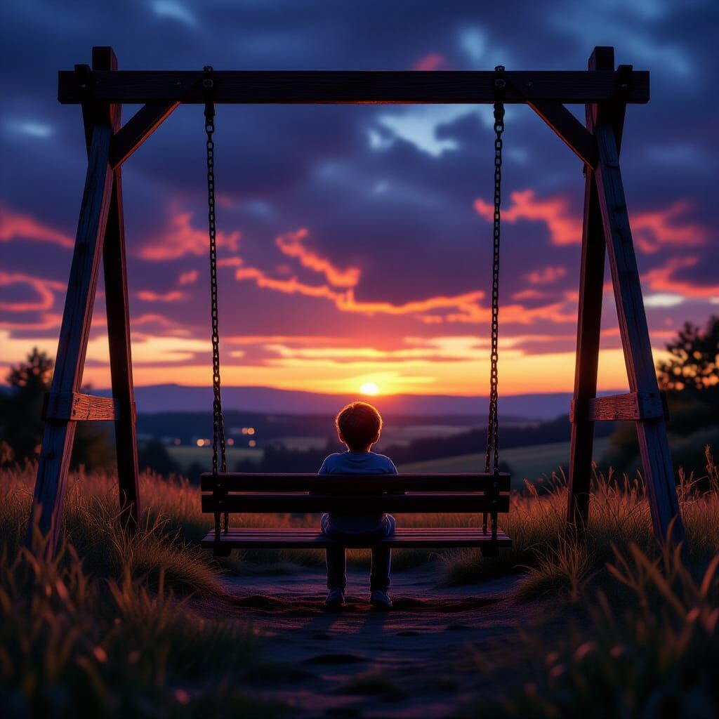 Child Contemplating Dusk Meadow in Cinematic Style