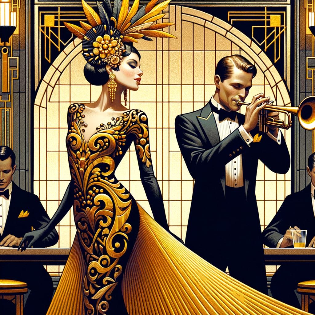 Art Deco Jazz Club Scene with Trumpet Player