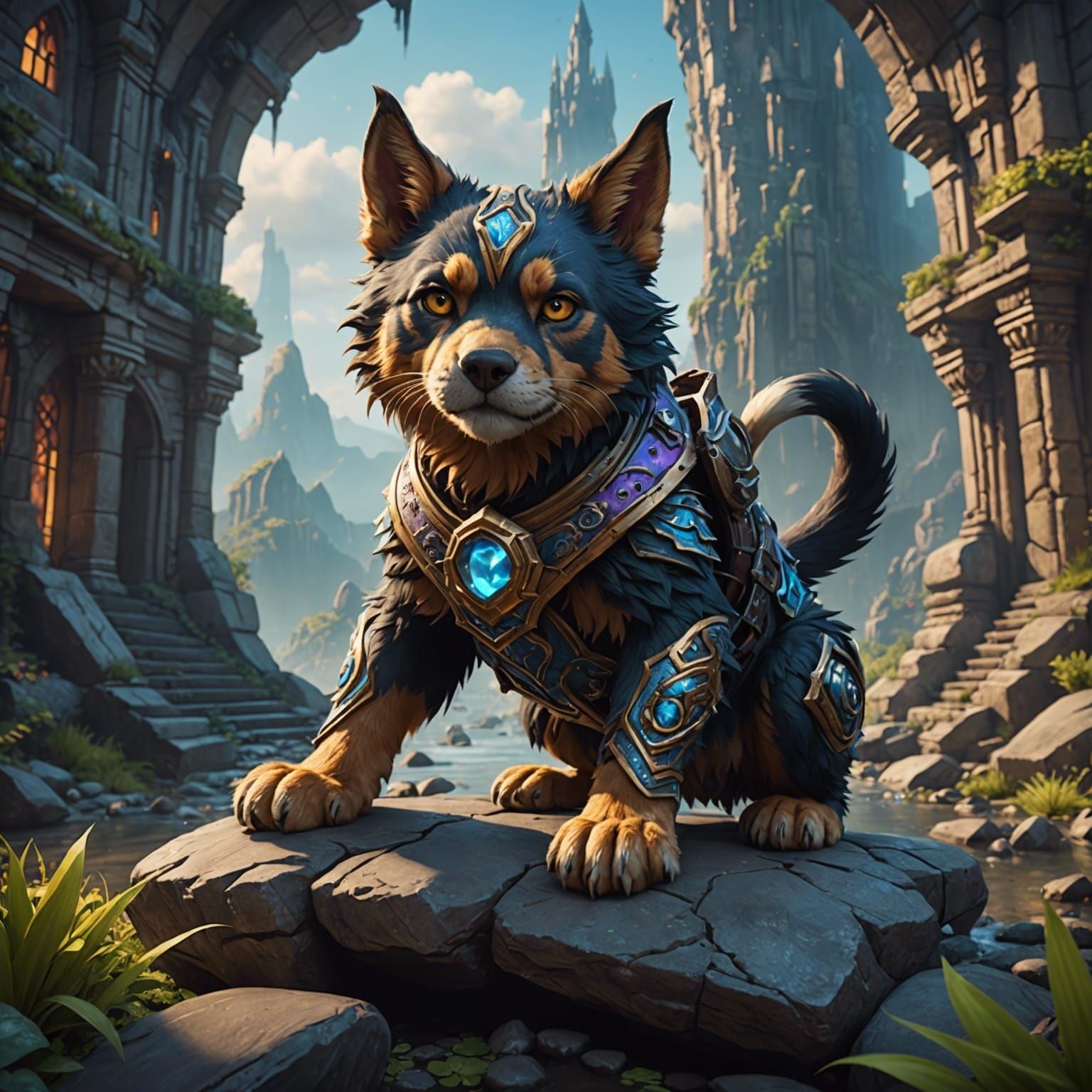 Fantastical ROCKIN-PAWS Matte Painting in Deep Color