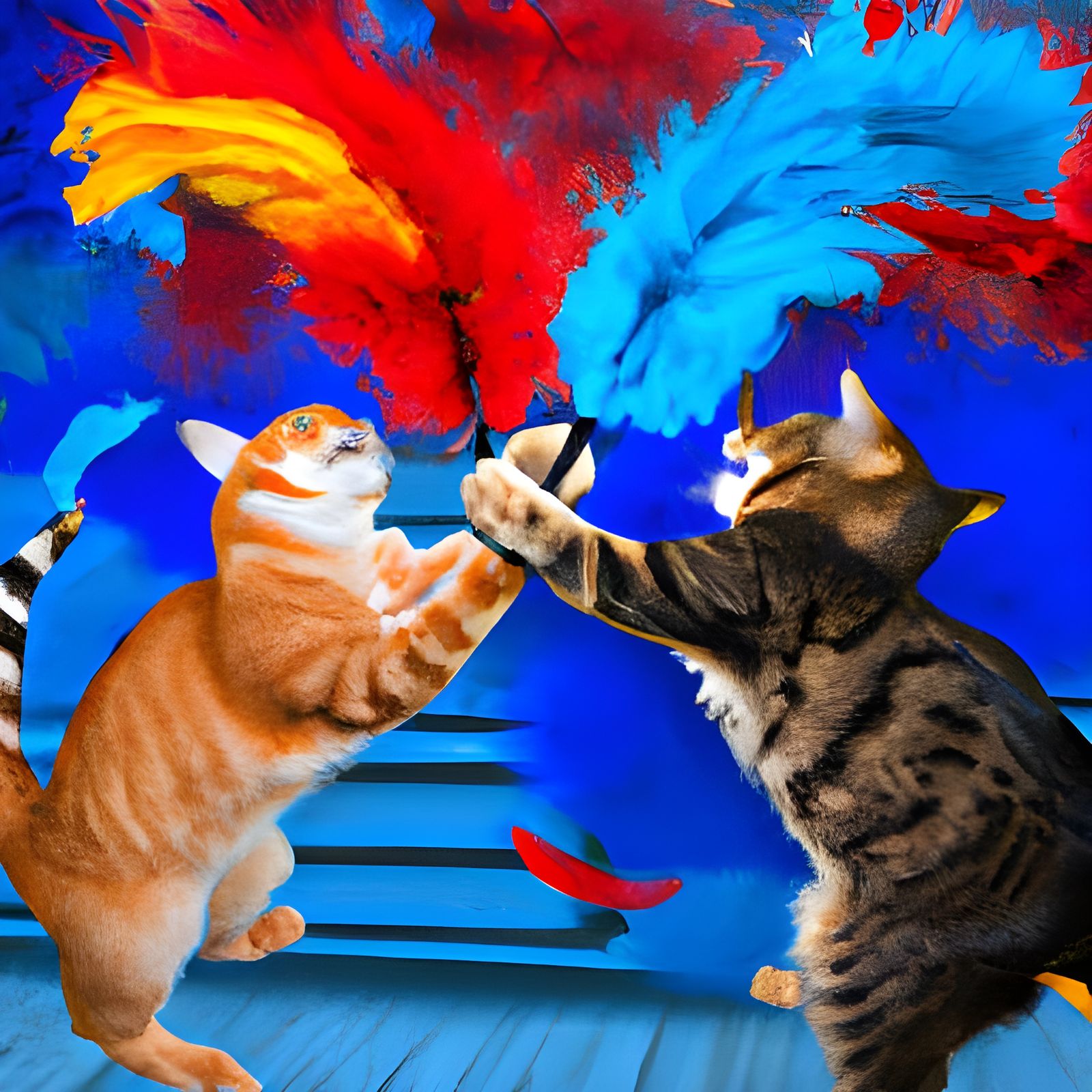 Cats dueling with feather dusters