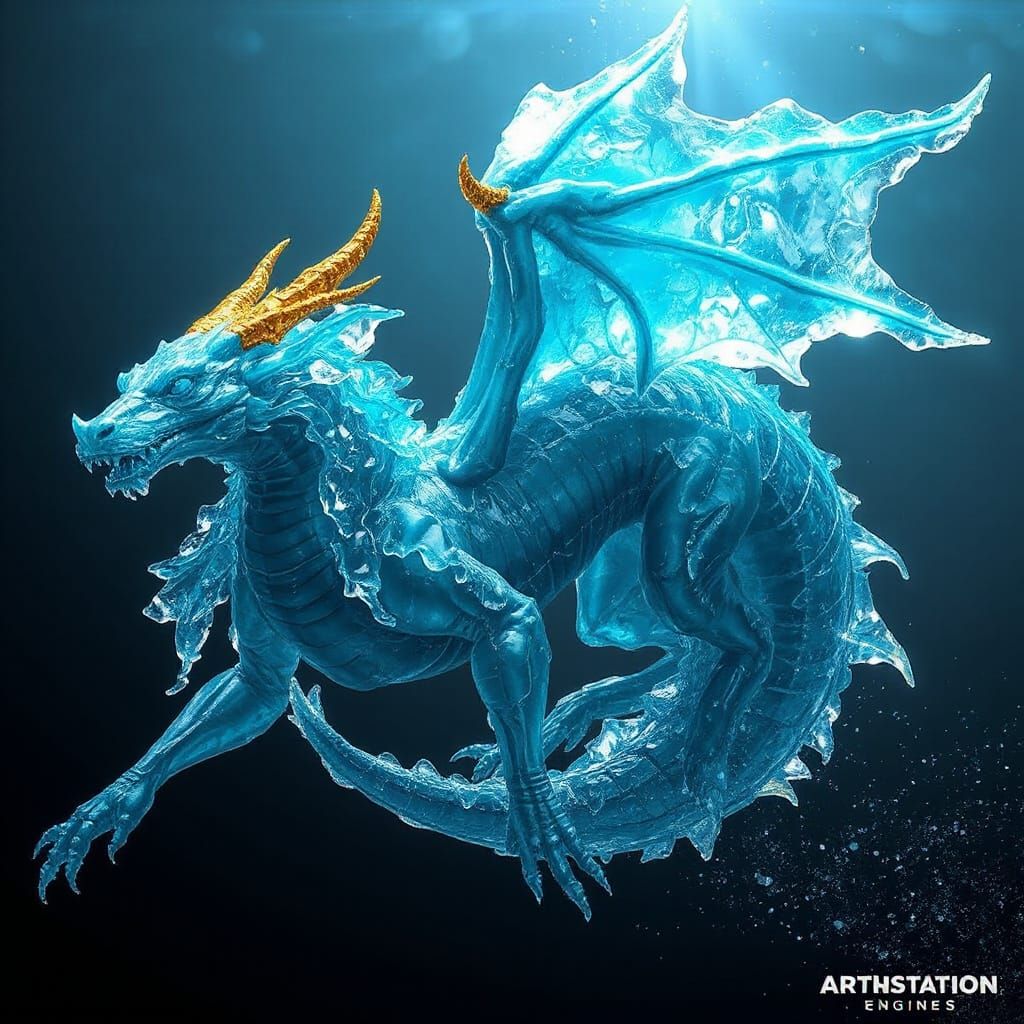 Mythical Ocean Glass Creature in Fantastical Art Style