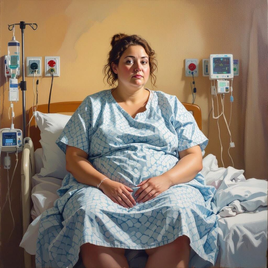 Realistic Overweight Woman in Hospital Room