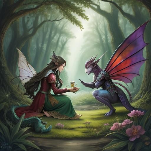 Enchanted Forest: Fairy, Dragon, and Knight Peace