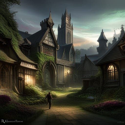 Gothic Manor in Ethereal Garden as Dark Fantasy Art