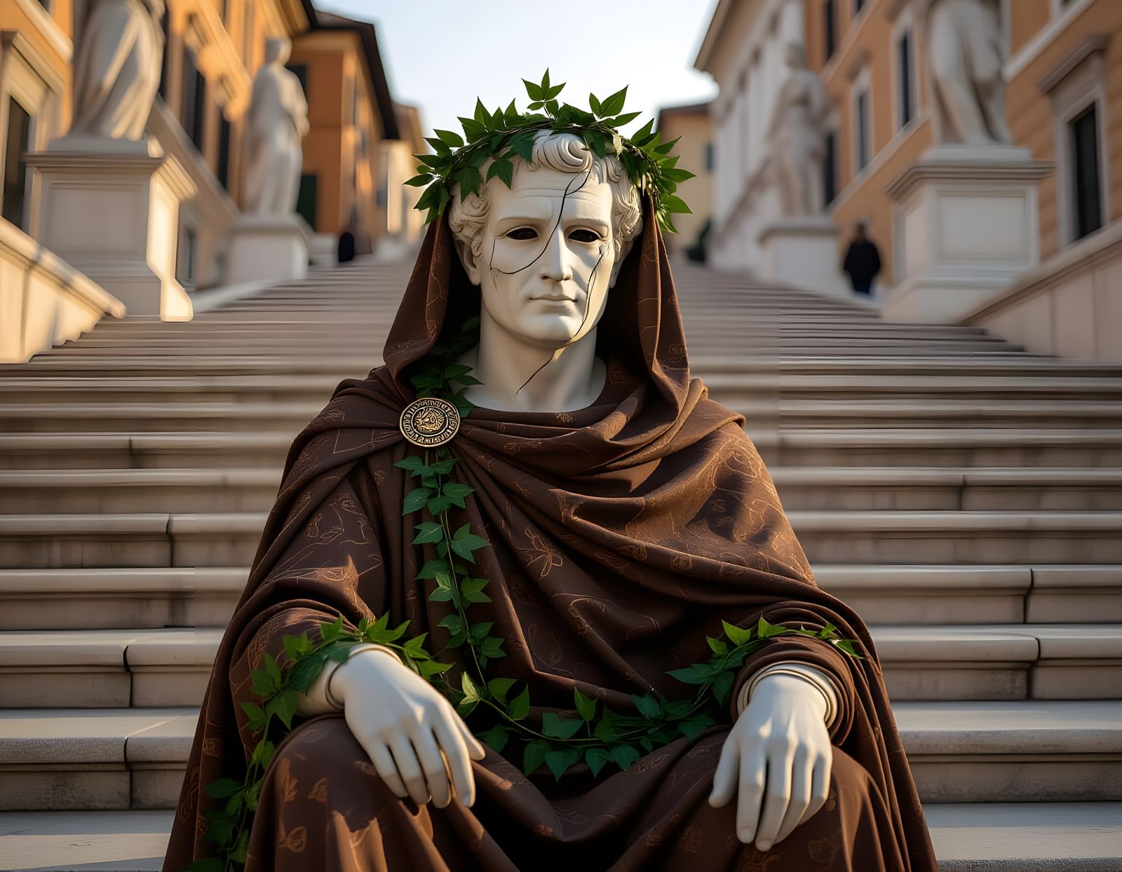Ancient Roman Figure in Mosaic Robes on Spanish Steps