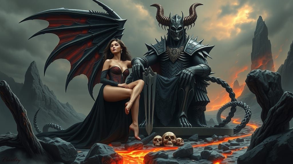 Woman on Lucifer's Lap in Gothic Style