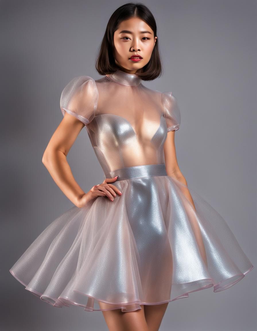 Sparkly Organza Micro-Dress with Metal Band