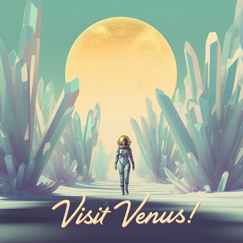 Retro-Futuristic Spacewoman on Alien Planet, Venus Poster
