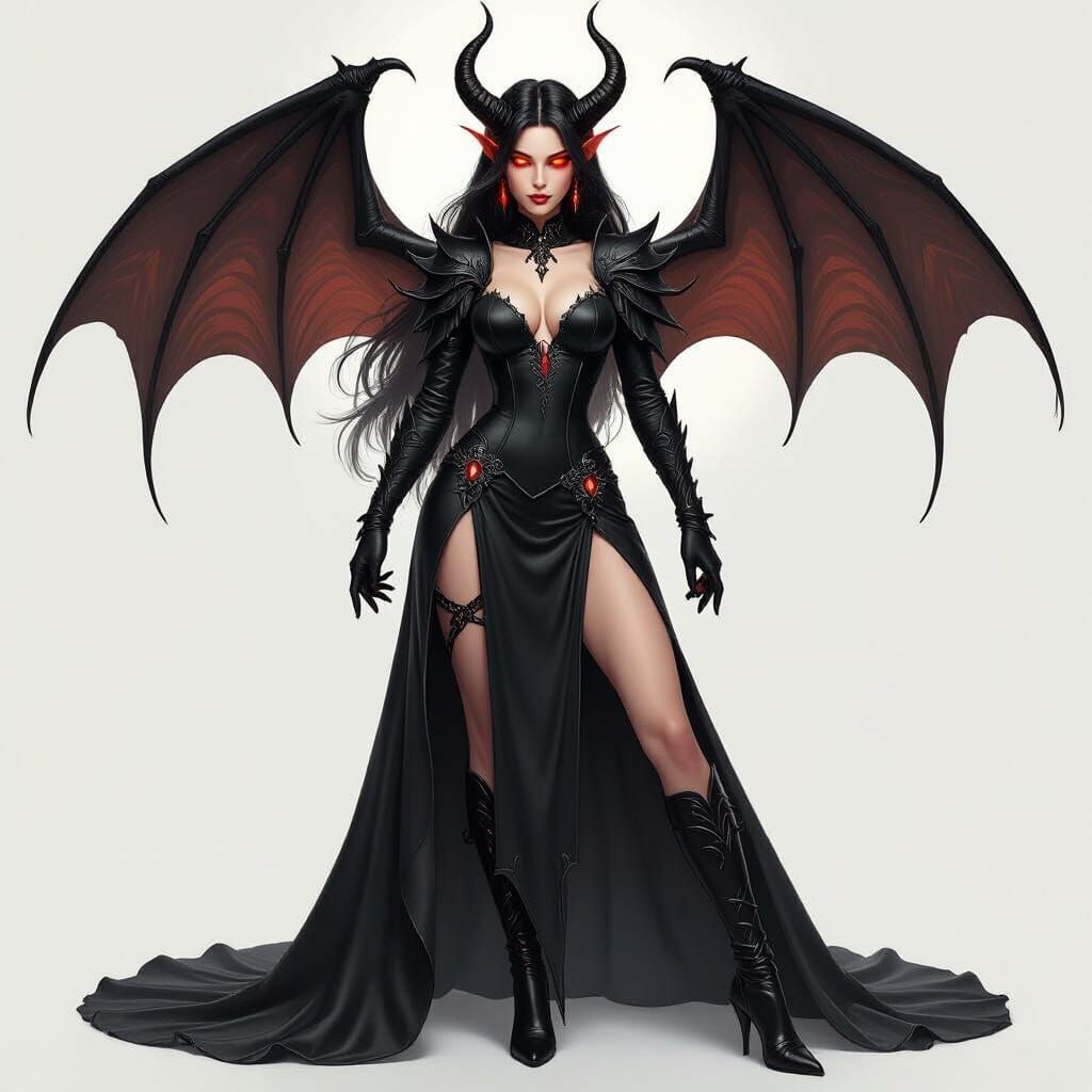 Gothic Demon Lady with Crimson Eyes