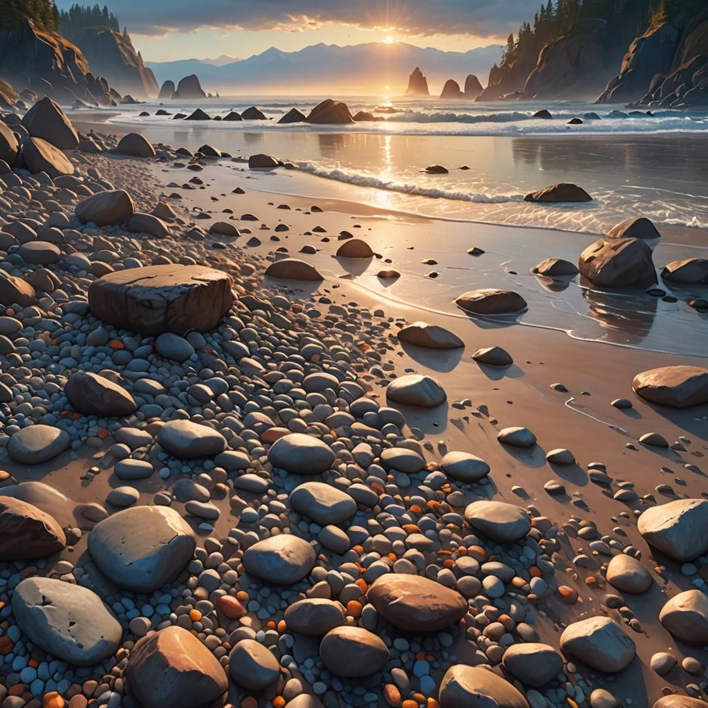 Floating Rocks Over Oregon Beach: Digital Matte Painting