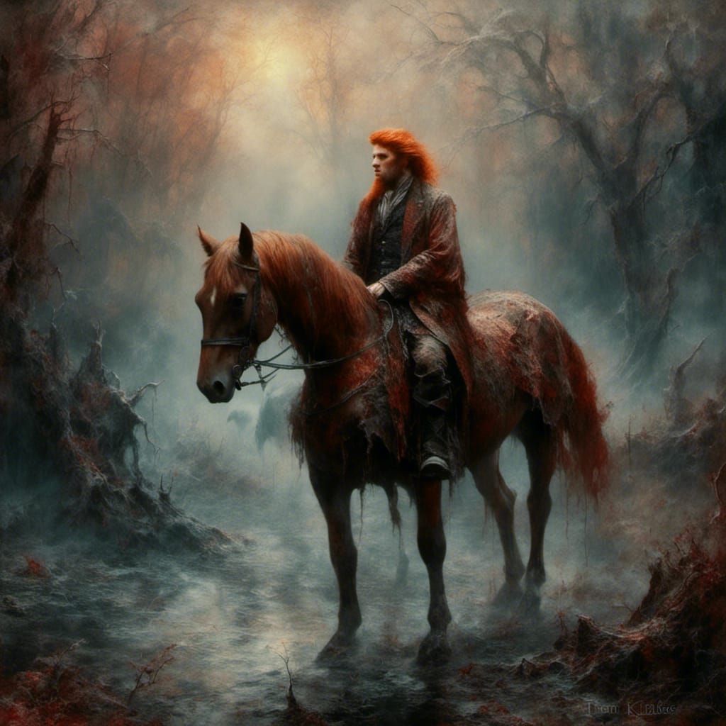 Macabre Red-Haired Centaur in Ethereal Fantasy Style