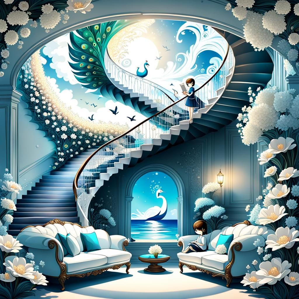 Chibi Children Reading in Heavenly Environment