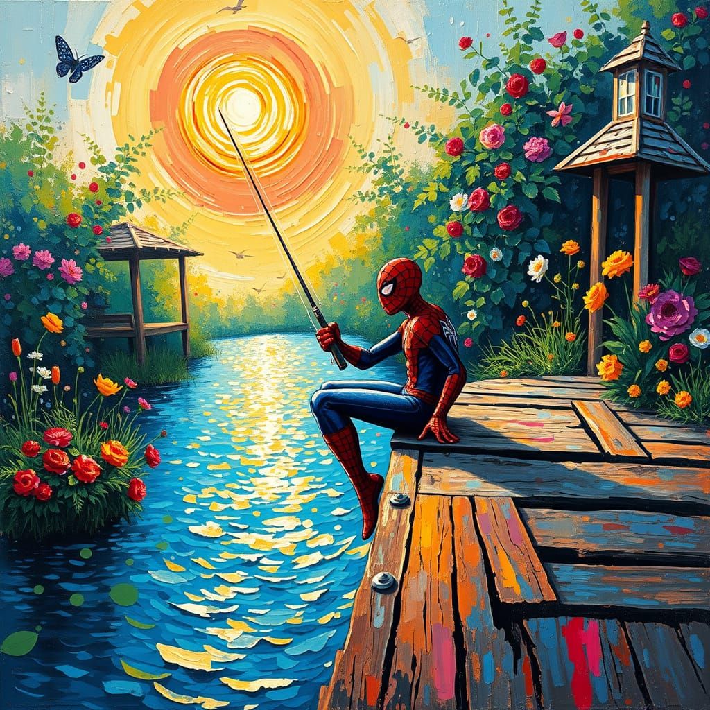 Spiderman in Whimsical Neo-Expressionist Landscape
