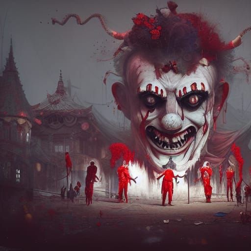 Creepy Circus with Clowns, Hyperdetailed Fantasy Art