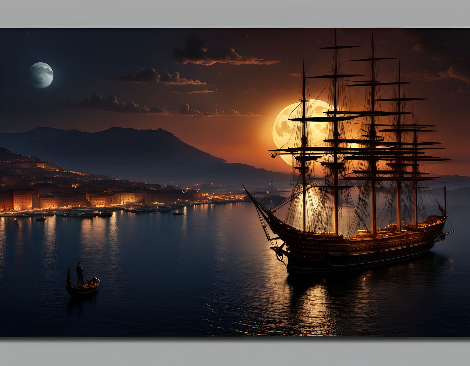 Moonlit Bay of Naples: 19th Century Matte Painting