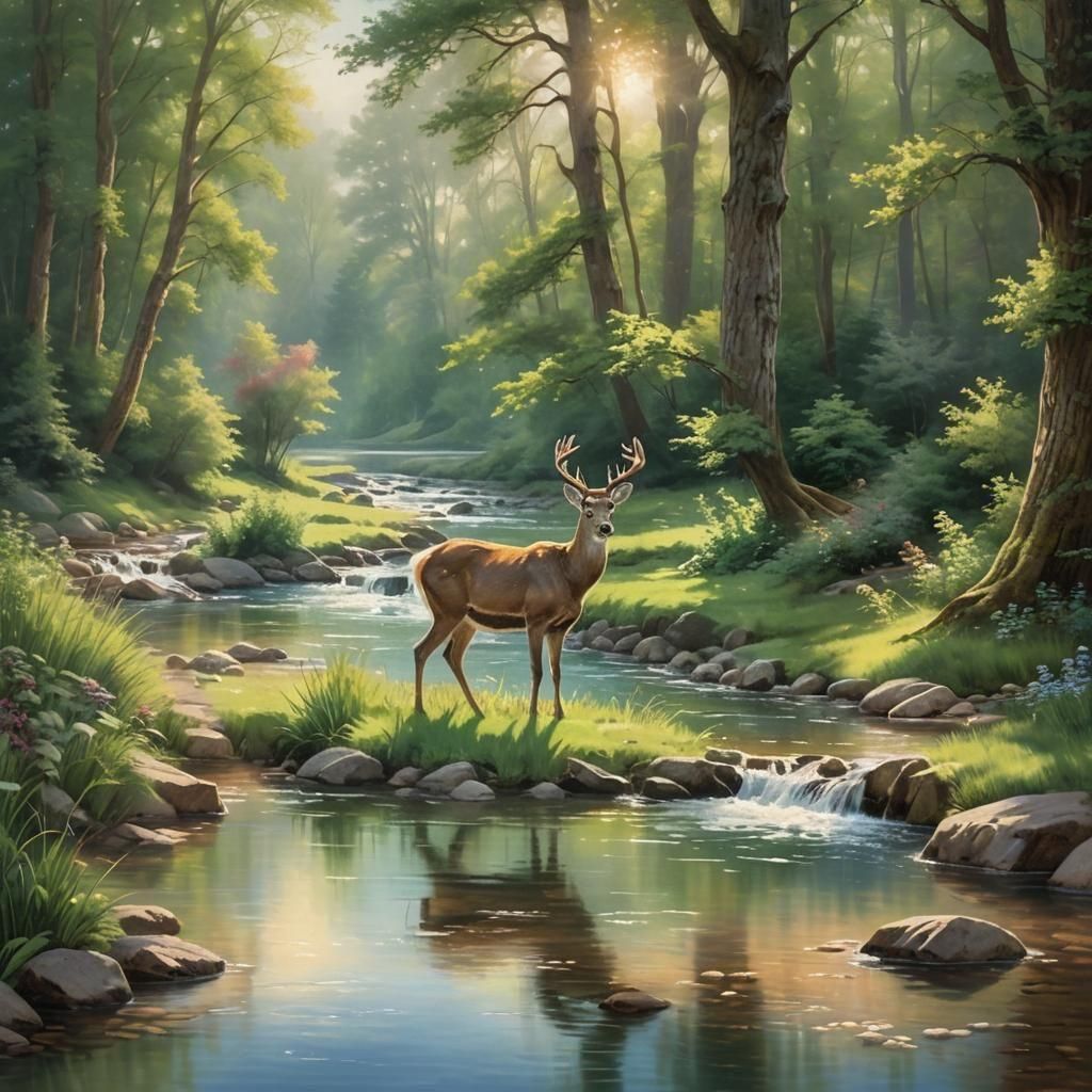 Pastoral Landscape with Ram and Flowing Stream