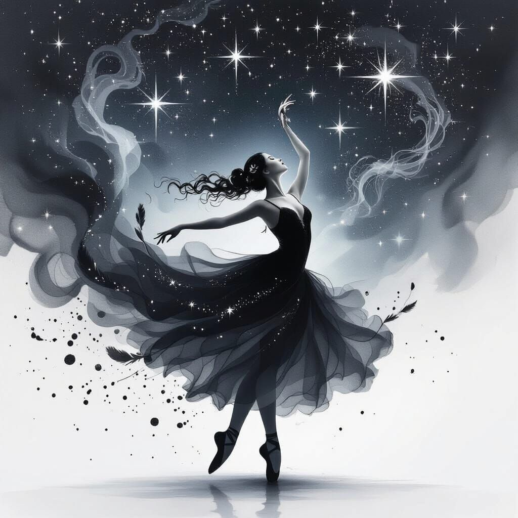 Ballerina Dissolving into Starry Mist