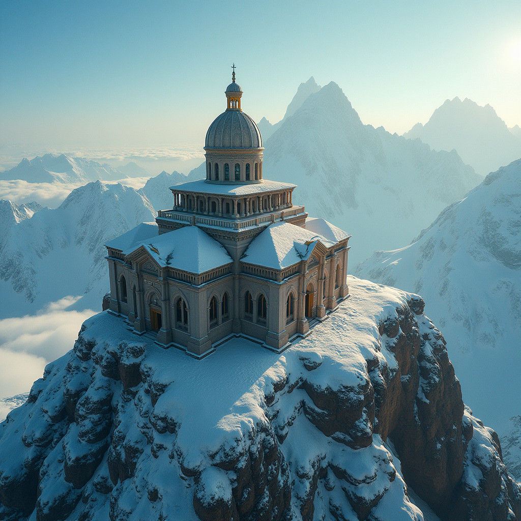 Majestic Synagogue on Snow-Capped K2 Peak