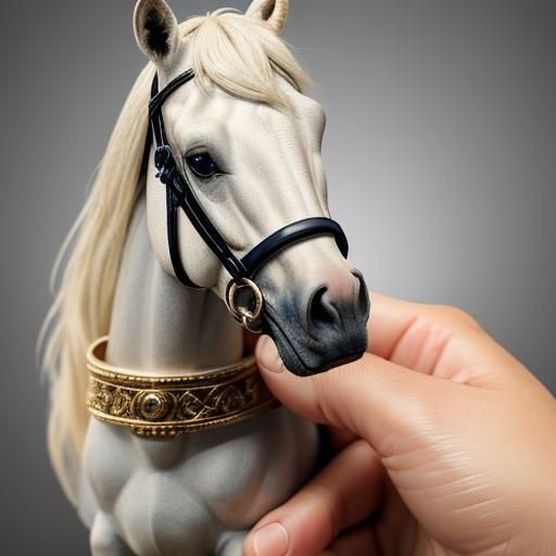 Microscopic Horse Perched on Human Finger