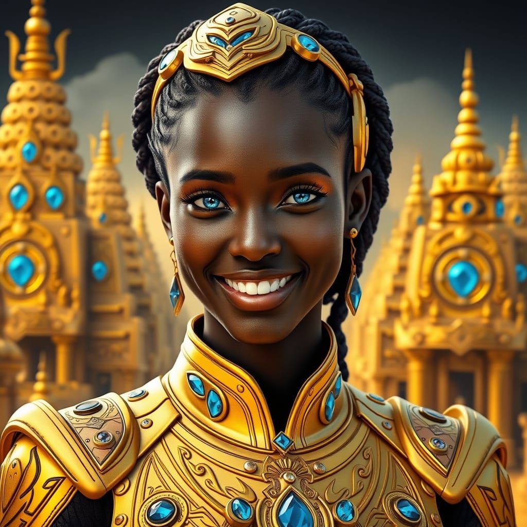 Futuristic Woman with Golden Uniform in Intricate Detail