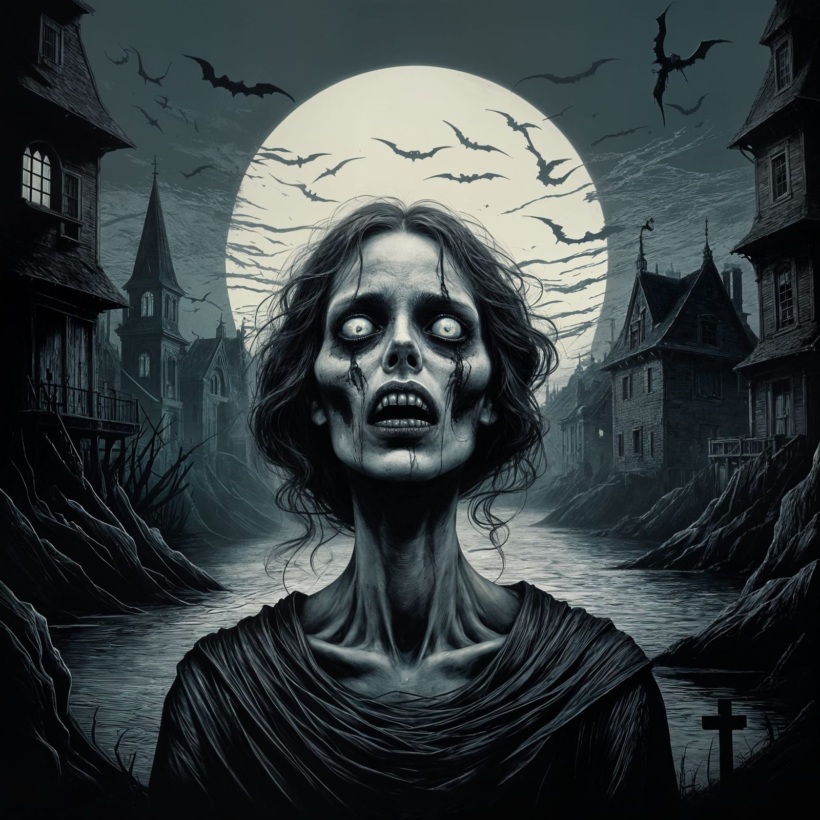 Surreal Girl in Tormented Expression