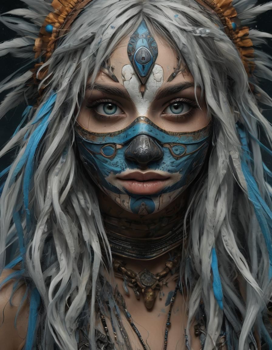 Skater Girl in Outback Mask: Impasto Digital Art