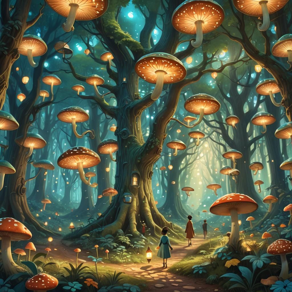 Whimsical Forest Community in Shaun Tan Style
