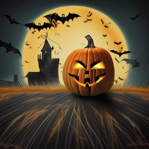 Steampunk Halloween Pumpkin in Lightning Storm Digital Art