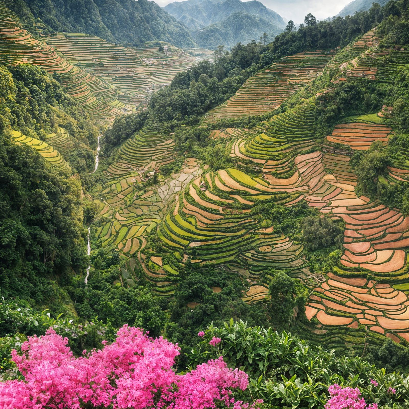 Serene Mountain Village Sunset: 3D Anime Art